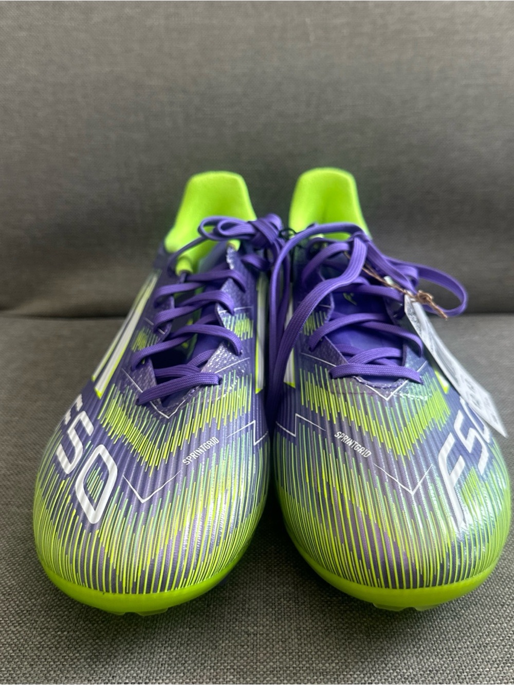 adidas F50 Men's Soccer Cleats in Purple and Neon Green - Picture 2 of 6